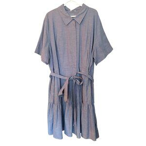 Calvin Klein Women’s Midi Belted Shirt Dress Short Sleeve Blue Chambray Sz 24W